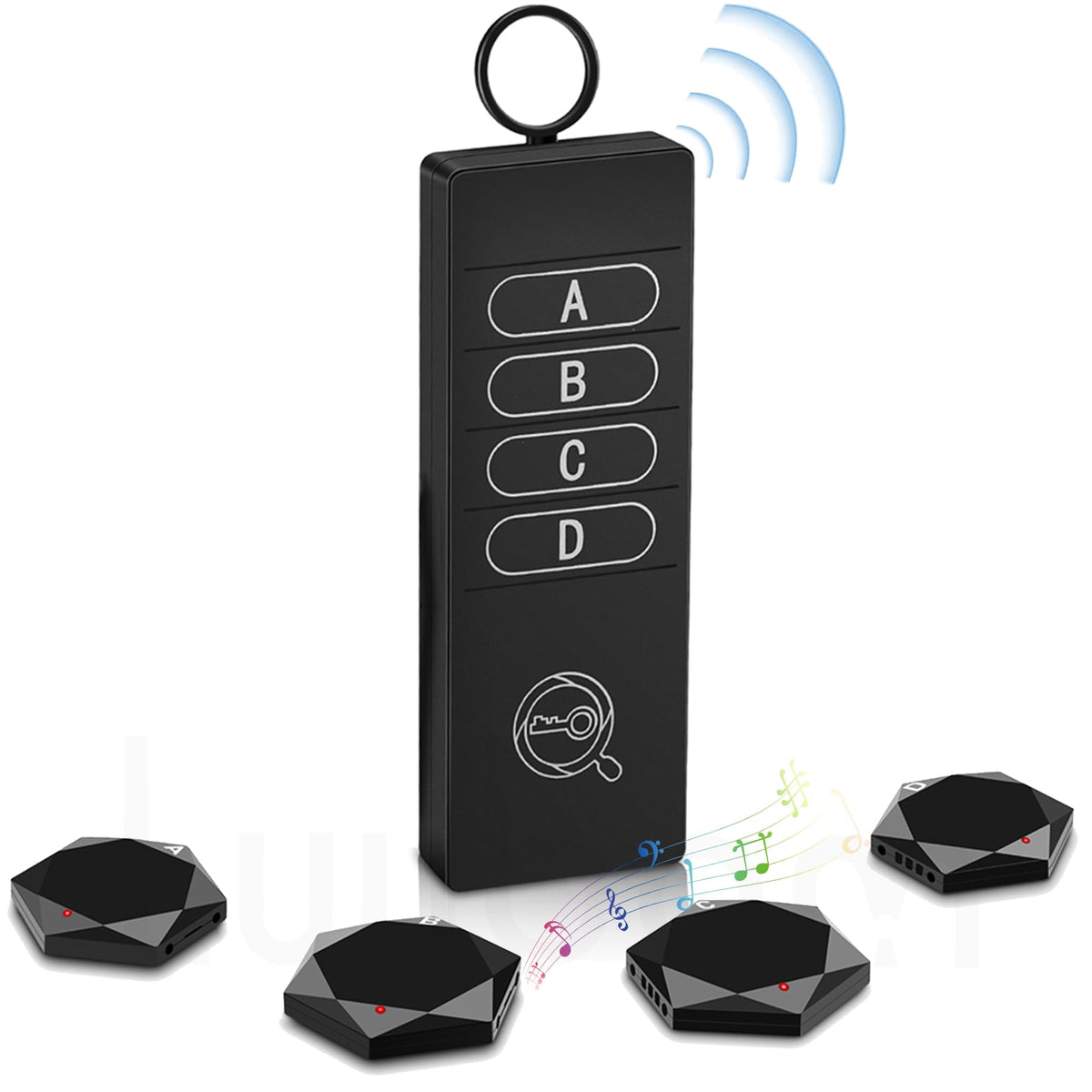 Luubom Key Finder transmitter front view showing compact design for quick localization