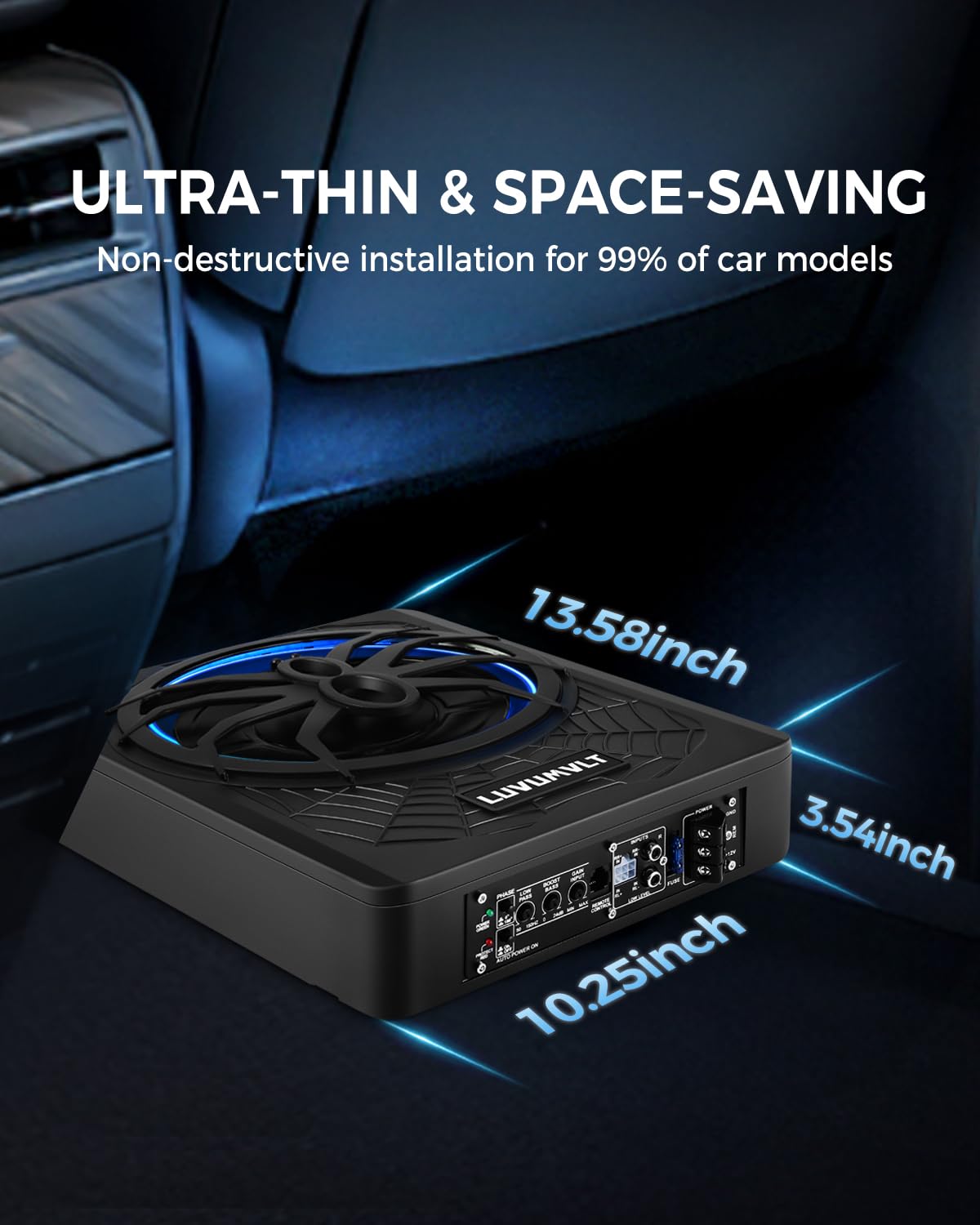 LUVUMVLT slim under-seat design fits compact interiors