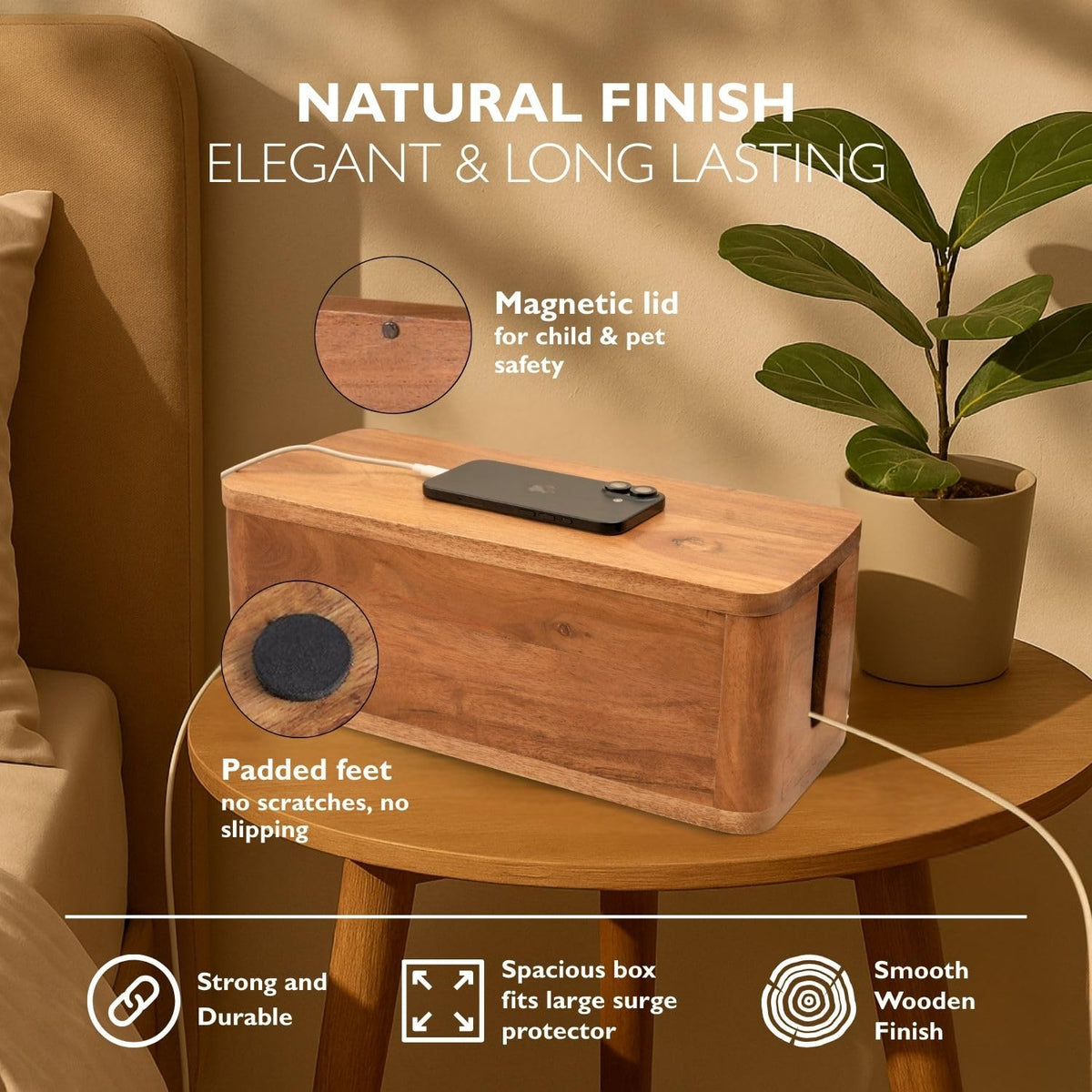 Luxe Designs close-up of acacia wood grain highlighting natural finish