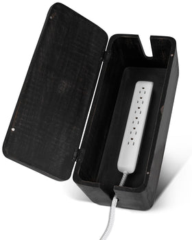 Luxe Designs front view large cable box hides cords and beautifies desk