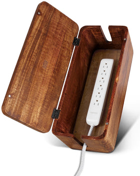 Luxe Designs front view of wooden cable box hides cords and improves decor