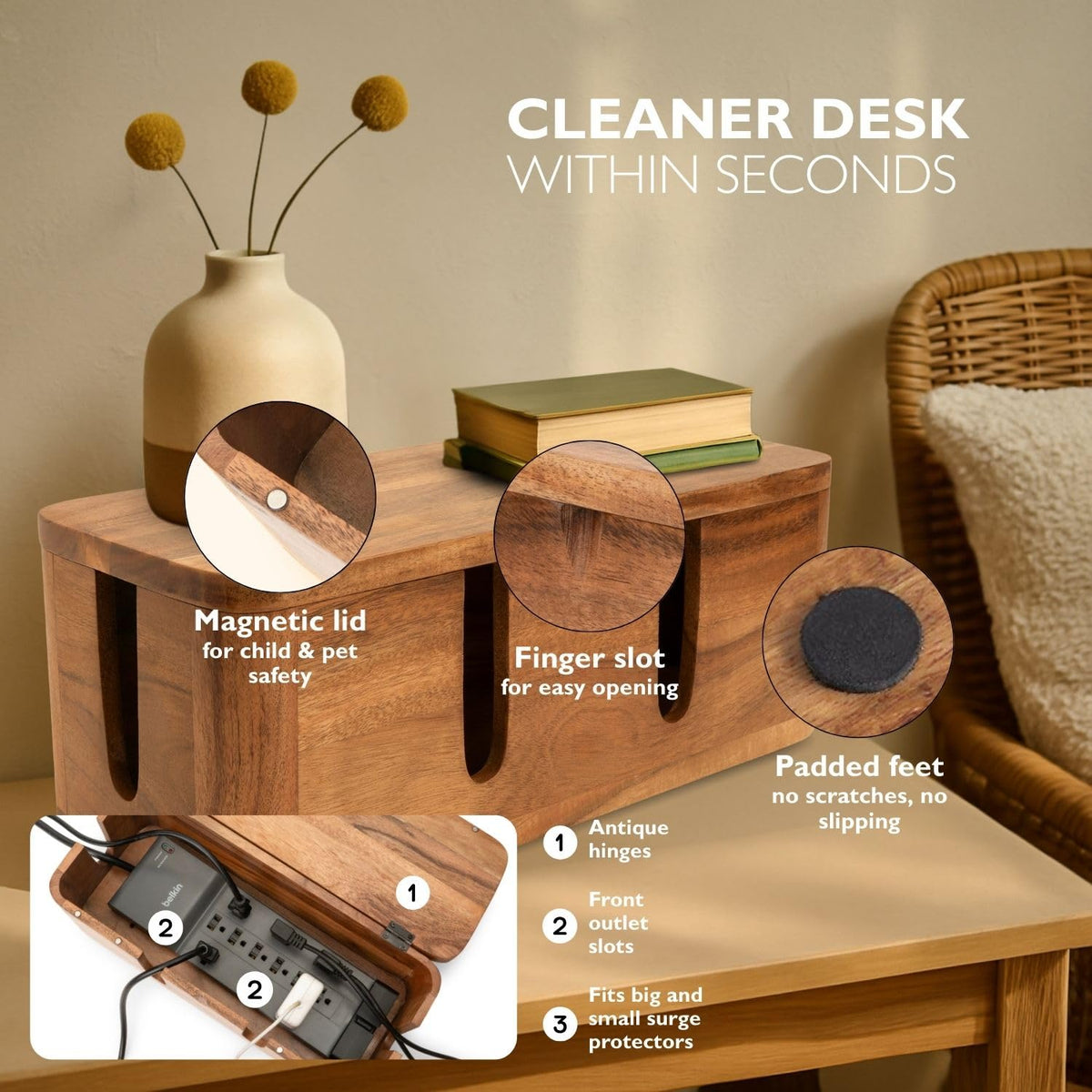 Luxe Designs lid detail with magnetic closure for quick secure access