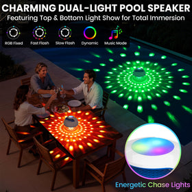 Luxfero pool speaker bottom light adds subtle glow for nighttime hot tub relaxation.