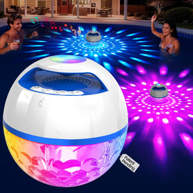 Luxfero 2026 upgraded Bluetooth pool speaker with top light enhances pool parties with vivid ambience.