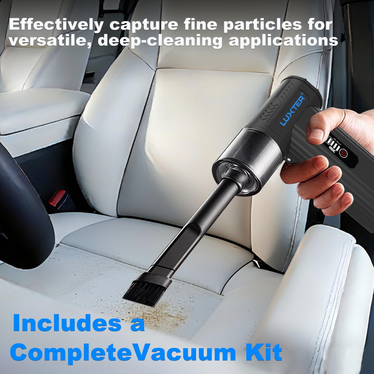 Luxter 2-in-1 blower and vacuum design for precise debris pickup.