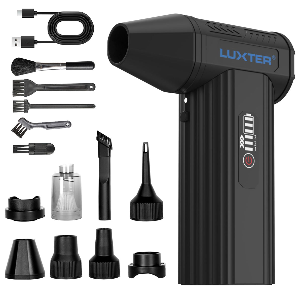 Luxter duster with 130000rpm motor for quick desk-side cleaning.