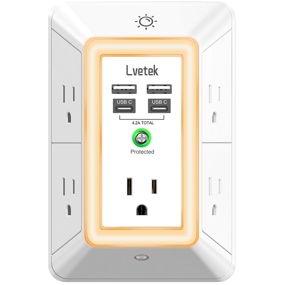 Lvetek 3-sided multi plug outlet showing six spaced outlets for easy access.