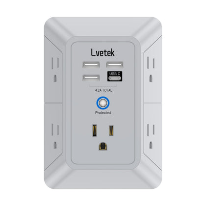 Lvetek outlet extender with 5 outlets and USB ports for clutter-free desks