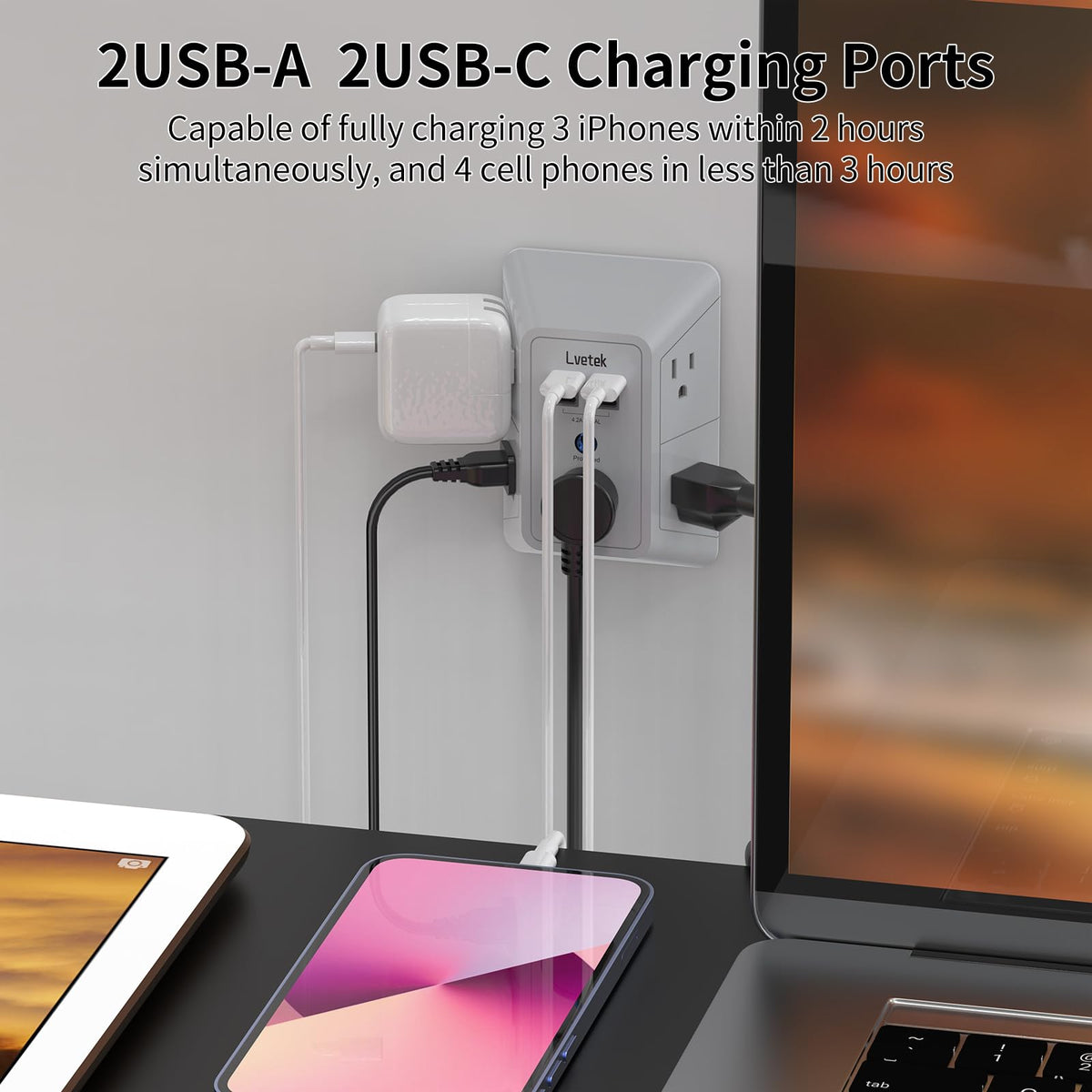 Lvetek 3-sided outlet design provides easy access from multiple angles.