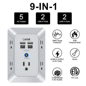 Lvetek USB ports smart-detect devices for efficient charging across devices.