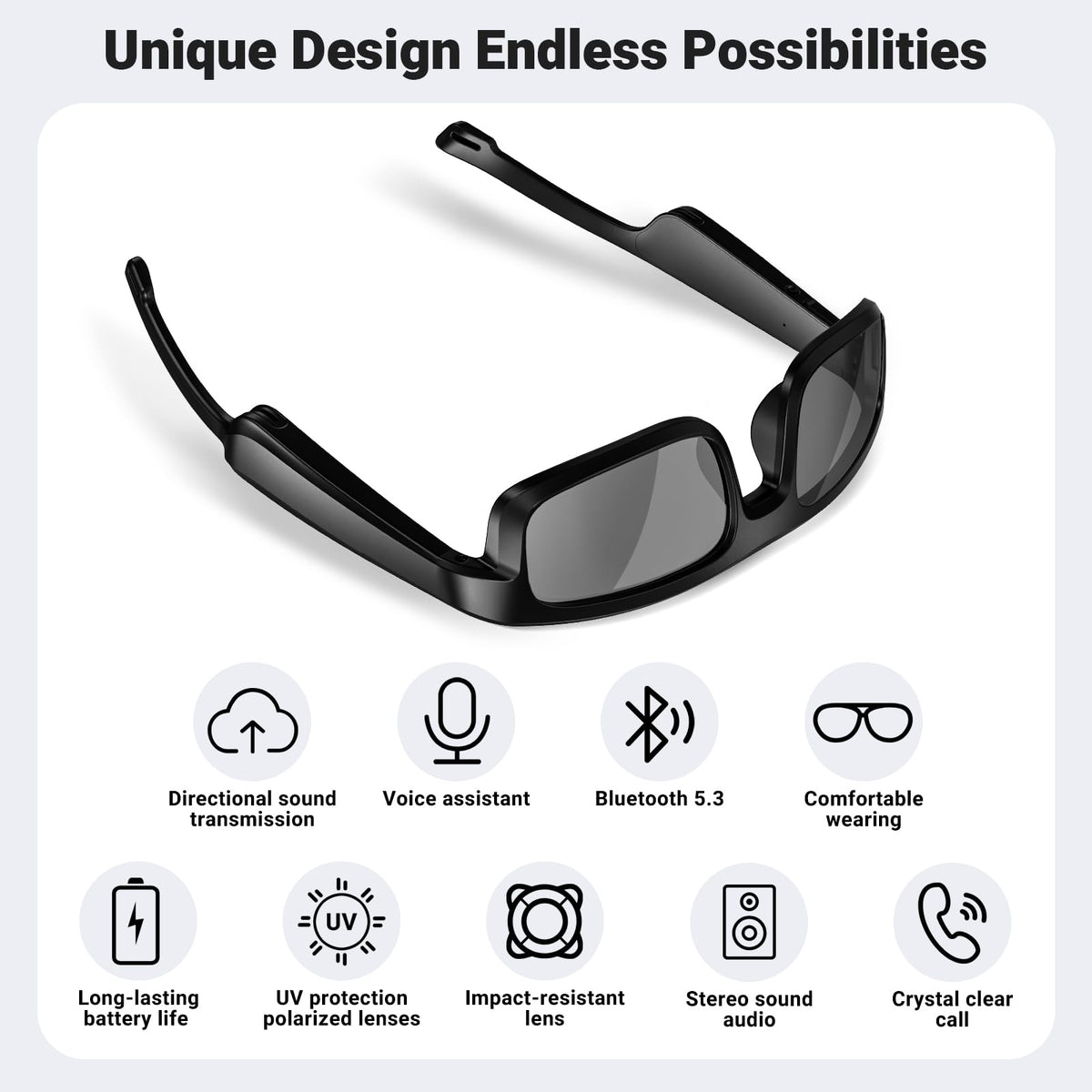 LVTEL Smart Glasses long lasting battery for up to eight hours