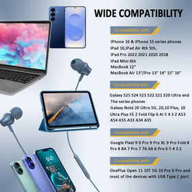 Lvwacun USB-C compatibility with iPhone, Android, laptops, and tablets.
