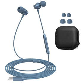 Lvwacun wired earbuds USB-C with blue braided cable for durable everyday listening.