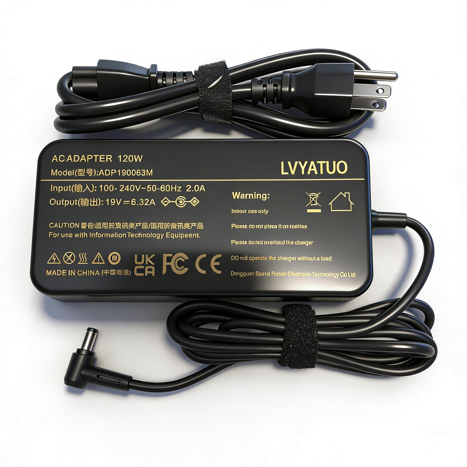 LVYATUO 120W adapter front view, ready for fast, stable laptop charging.