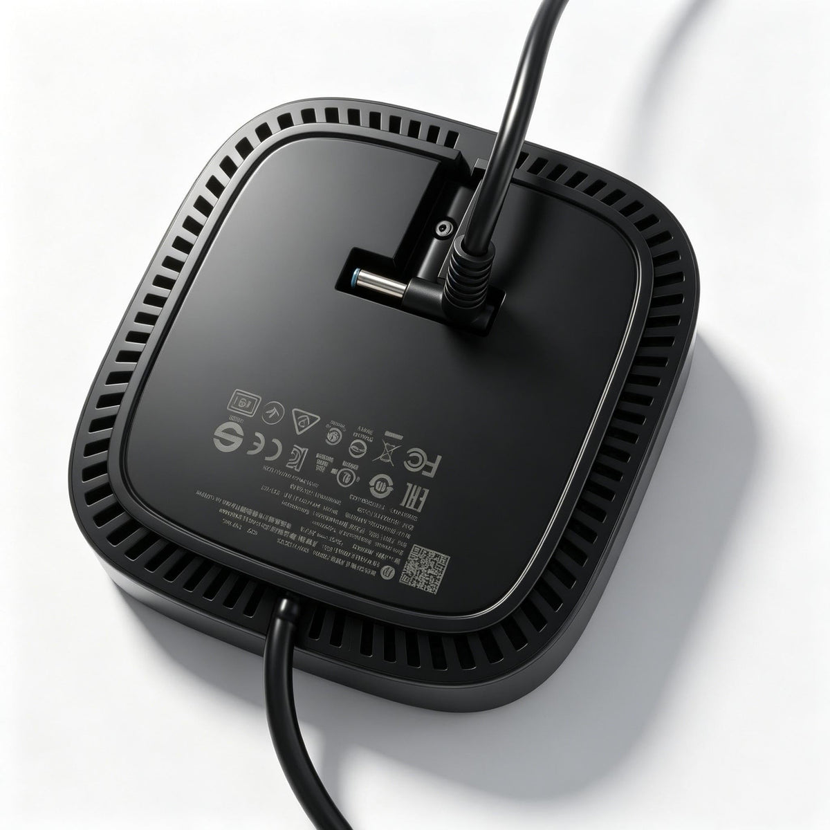 LVYATUO power brick label closeup showing voltage specs and safe use