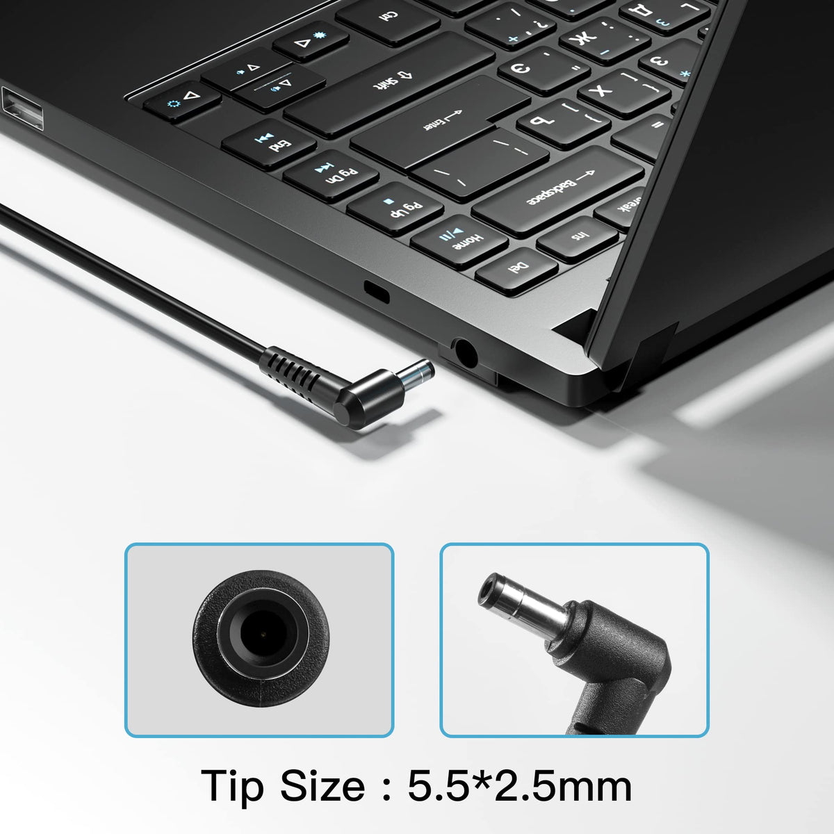 LVYATUO power cord paired with adapter highlighting travel-ready convenience