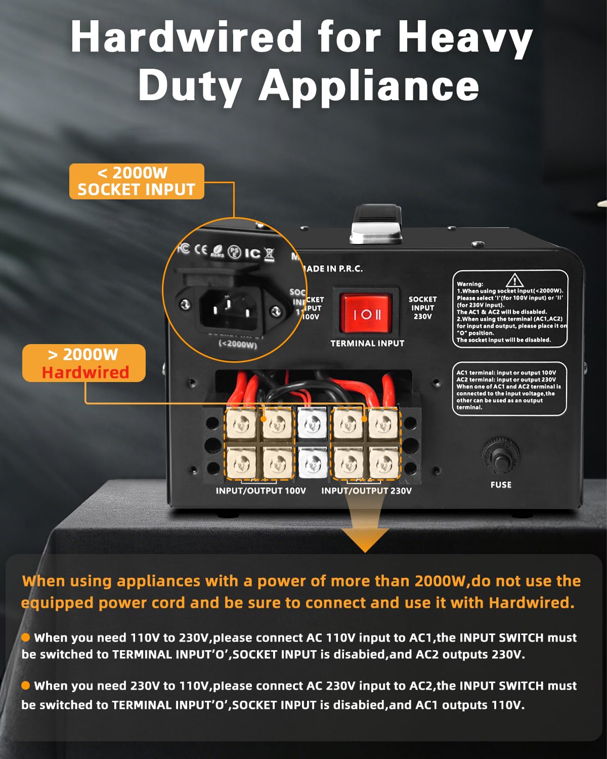 LVYUAN 5000W dual-output sockets support 110-120V and 220-240V needs.
