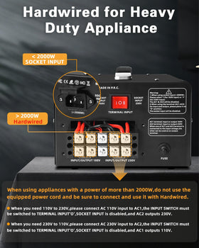LVYUAN 5000W dual-output sockets support 110-120V and 220-240V needs.