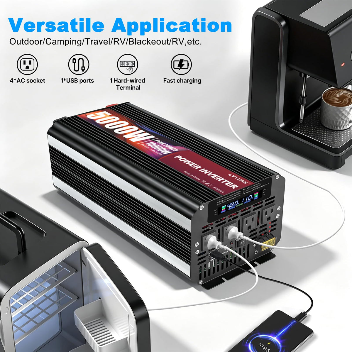 LVYUAN 5000W inverter ideal for RVs, solar systems, off-grid cabins and vehicles.