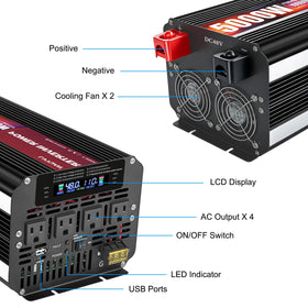 LVYUAN 5000W inverter with four AC outlets for versatile on-the-go power.