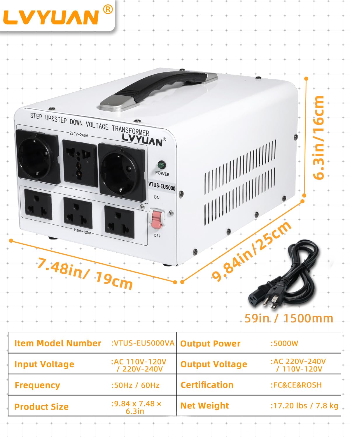 LVYUAN 5000W transformer USA 110V output for compatible devices