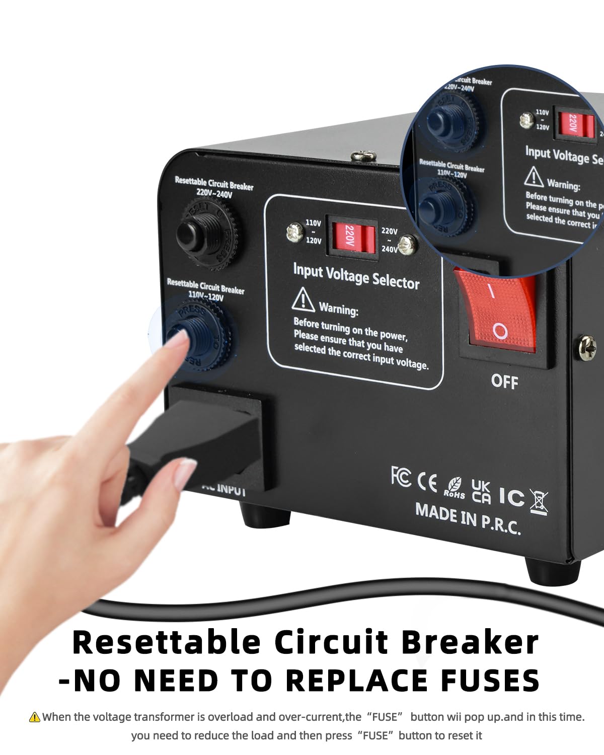 LVYUAN resettable circuit breaker switch close-up, quick overload protection