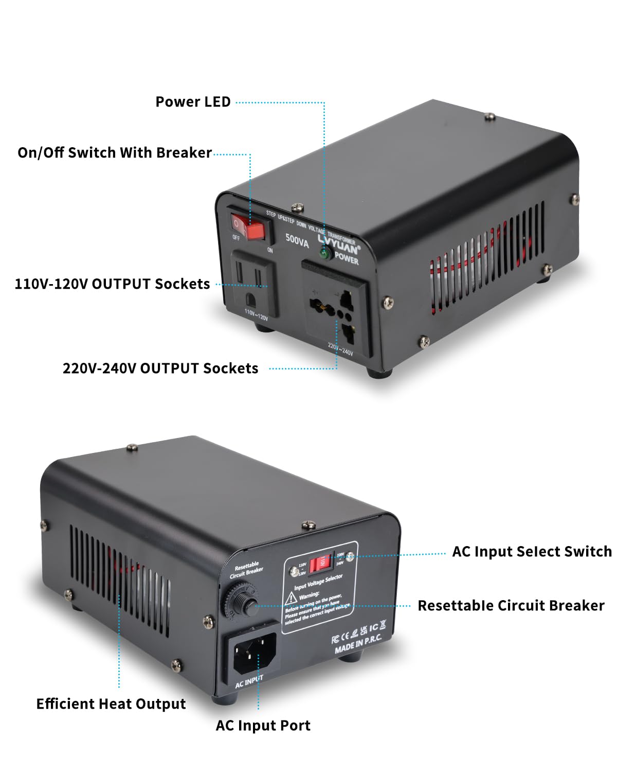 LVYUAN side circuit breaker close-up showing built-in safety protection