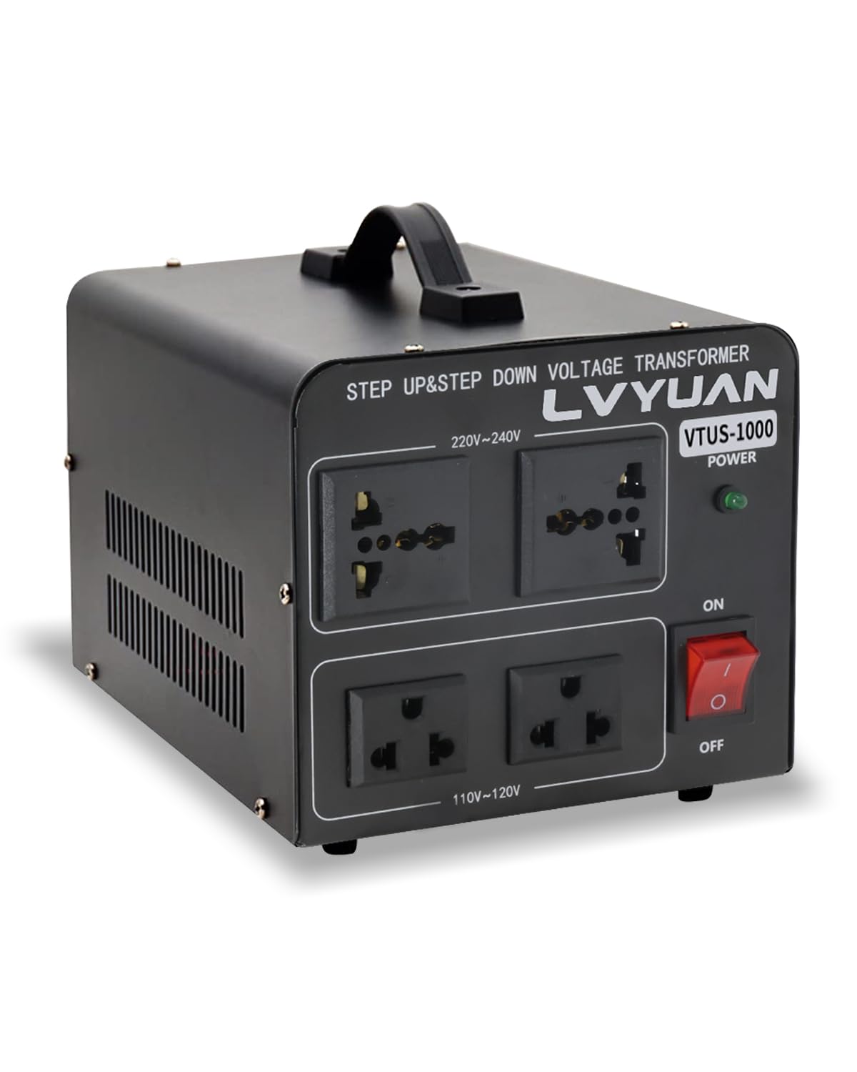LVYUAN volt transformer front view highlights compact metal housing for steady power conversion
