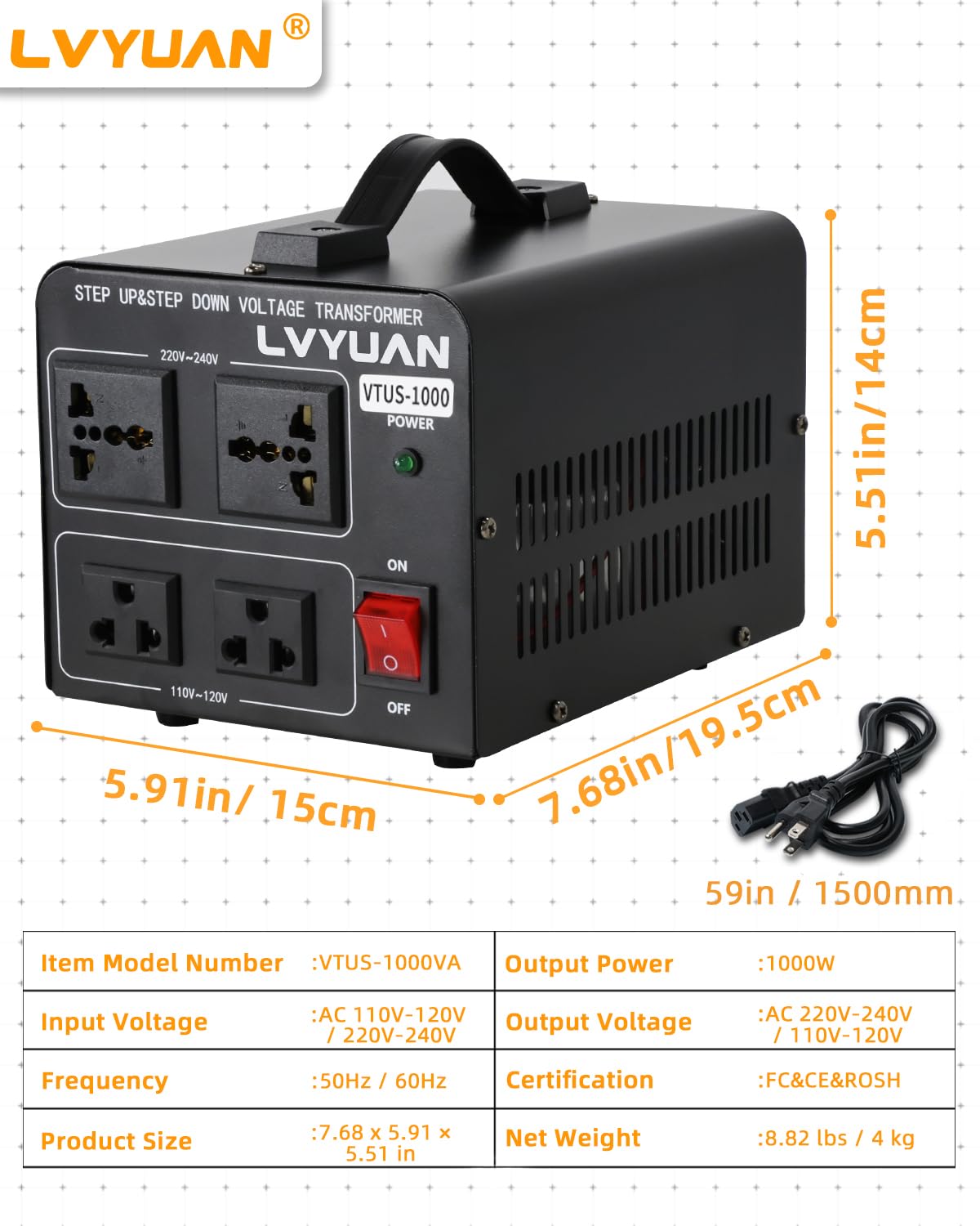 LVYUAN volt transformer kitchen use shown with appliances under 1000W