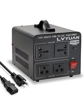 LVYUAN voltage transformer front view with dual outlets for simultaneous use