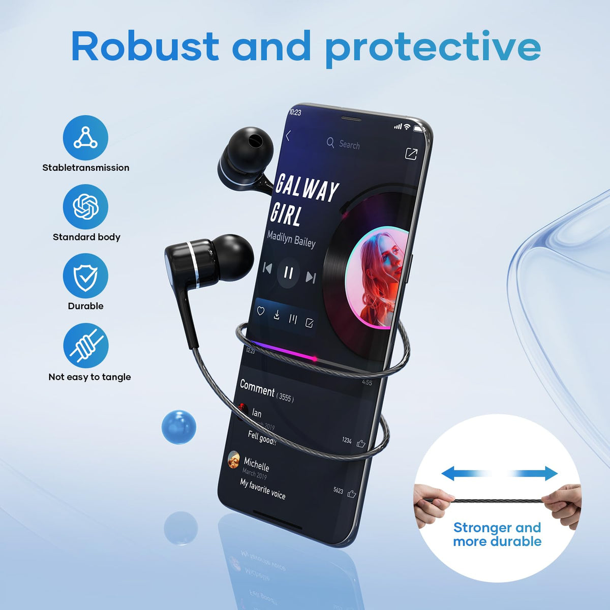 LWZCAM USB-C Earbuds in-ear close-up showing soft silicone tips