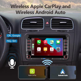 LXKLSZ double din car radio in-dash install showing a secure VW fit.
