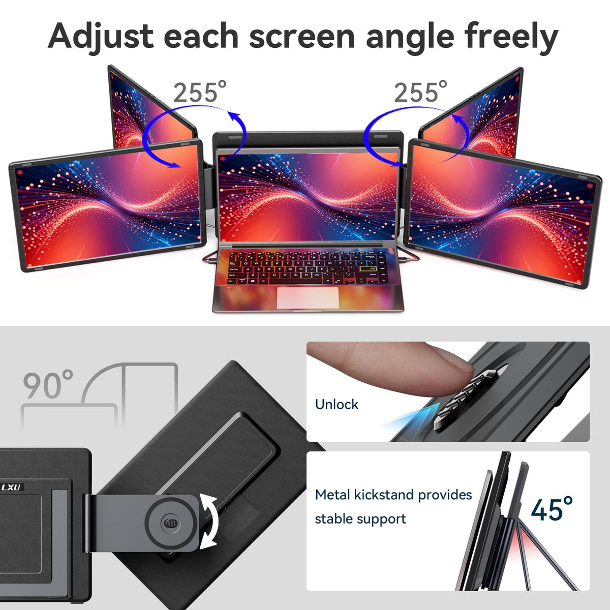 LXU Screen Extender supports multi‑tasking workflows on a single desk.