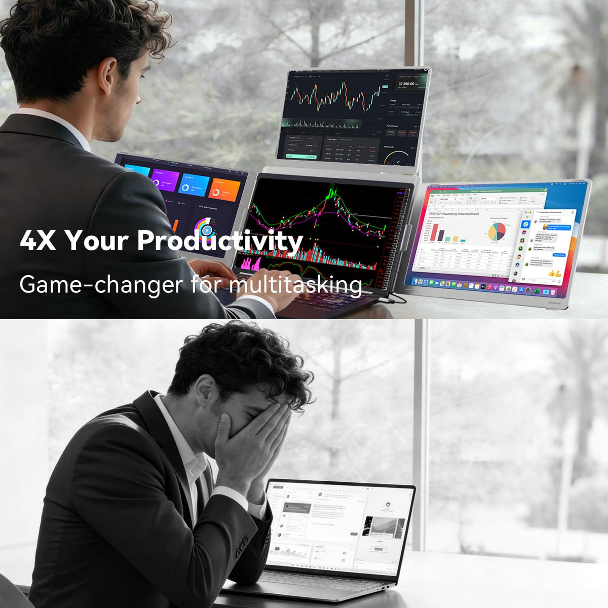 LXU S788 laptop-side connection illustrating single-cable four-screen setup