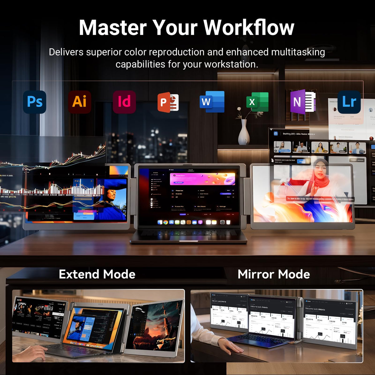 LXU triple-monitor portable setup enables seamless productivity anywhere