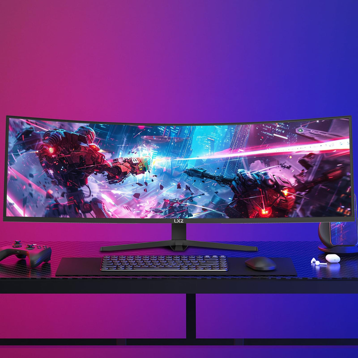 LXZ connects via HDMI 2.1 and DP 1.4 with included DP cable.