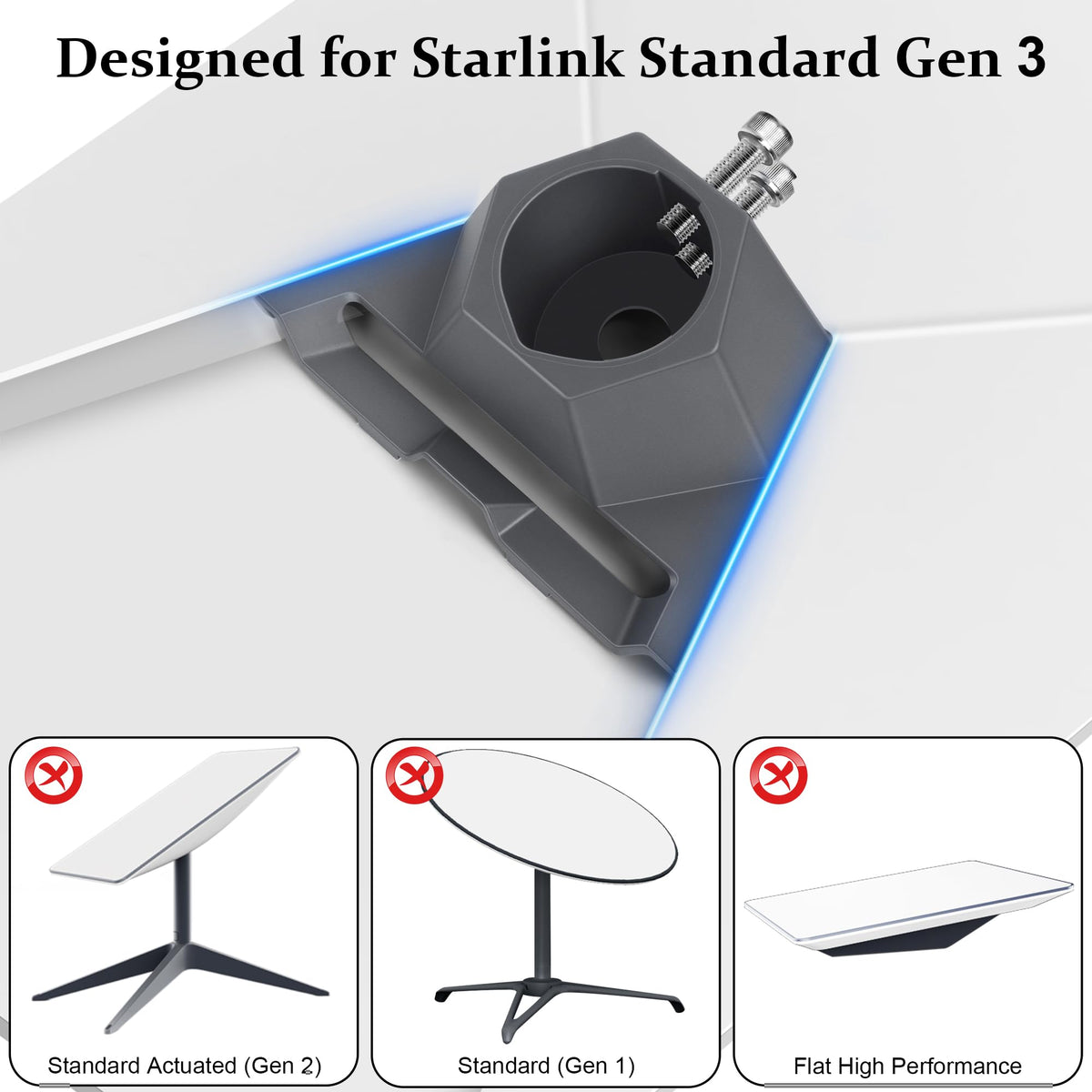 LYANSO Starlink Gen3 dish mount on a pole for flexible orientation and weather resistance.