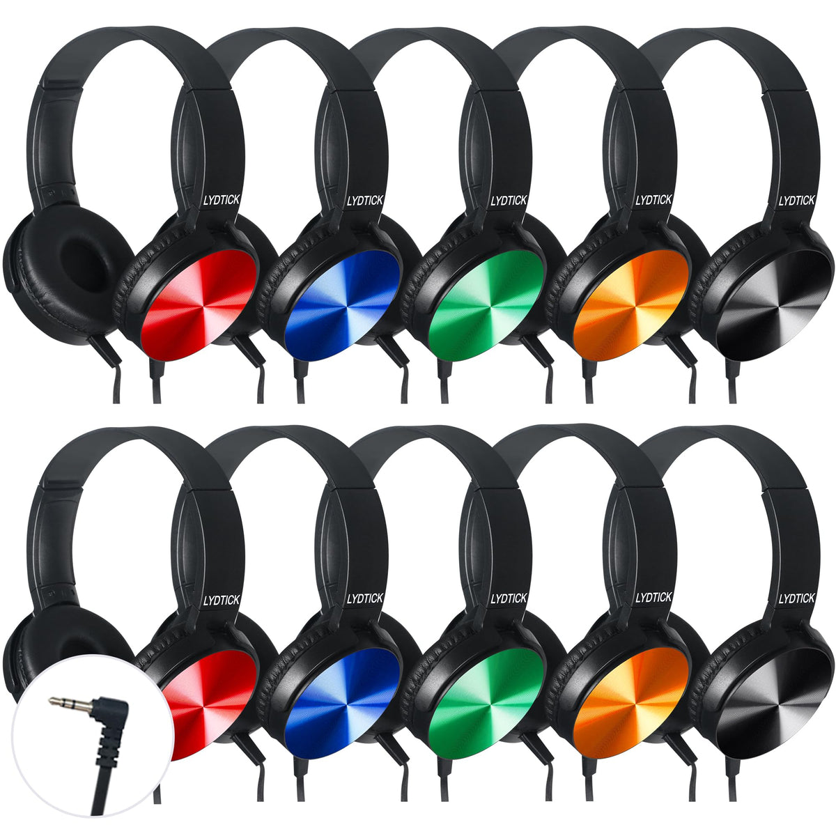 LYDTICK front packaging shows ten multicolor headsets and value bundle