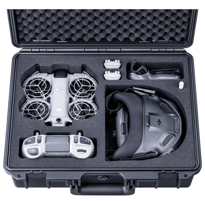 Lykus Titan N210 exterior case protecting DJI Neo 2 Motion gear during travel.