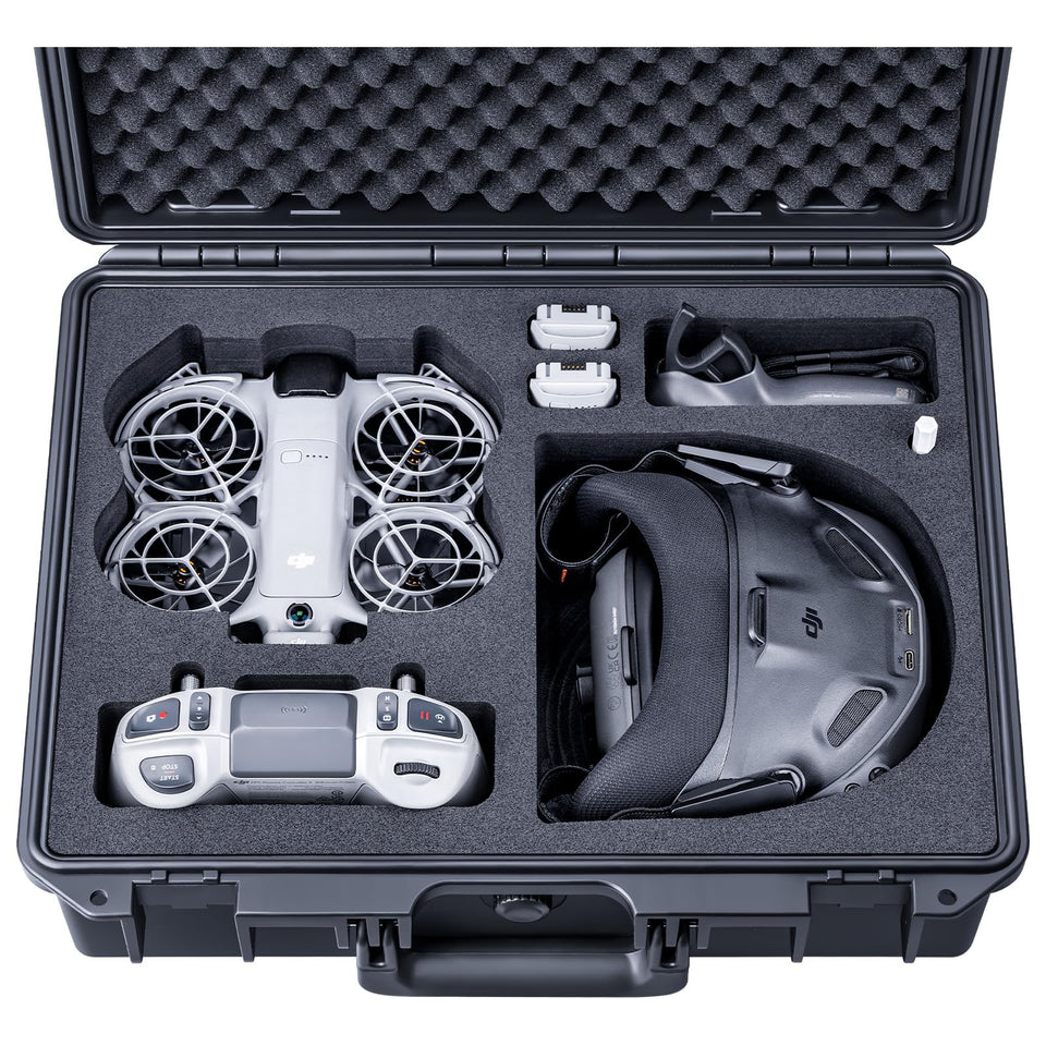 Lykus Titan N210 exterior case protecting DJI Neo 2 Motion gear during travel.
