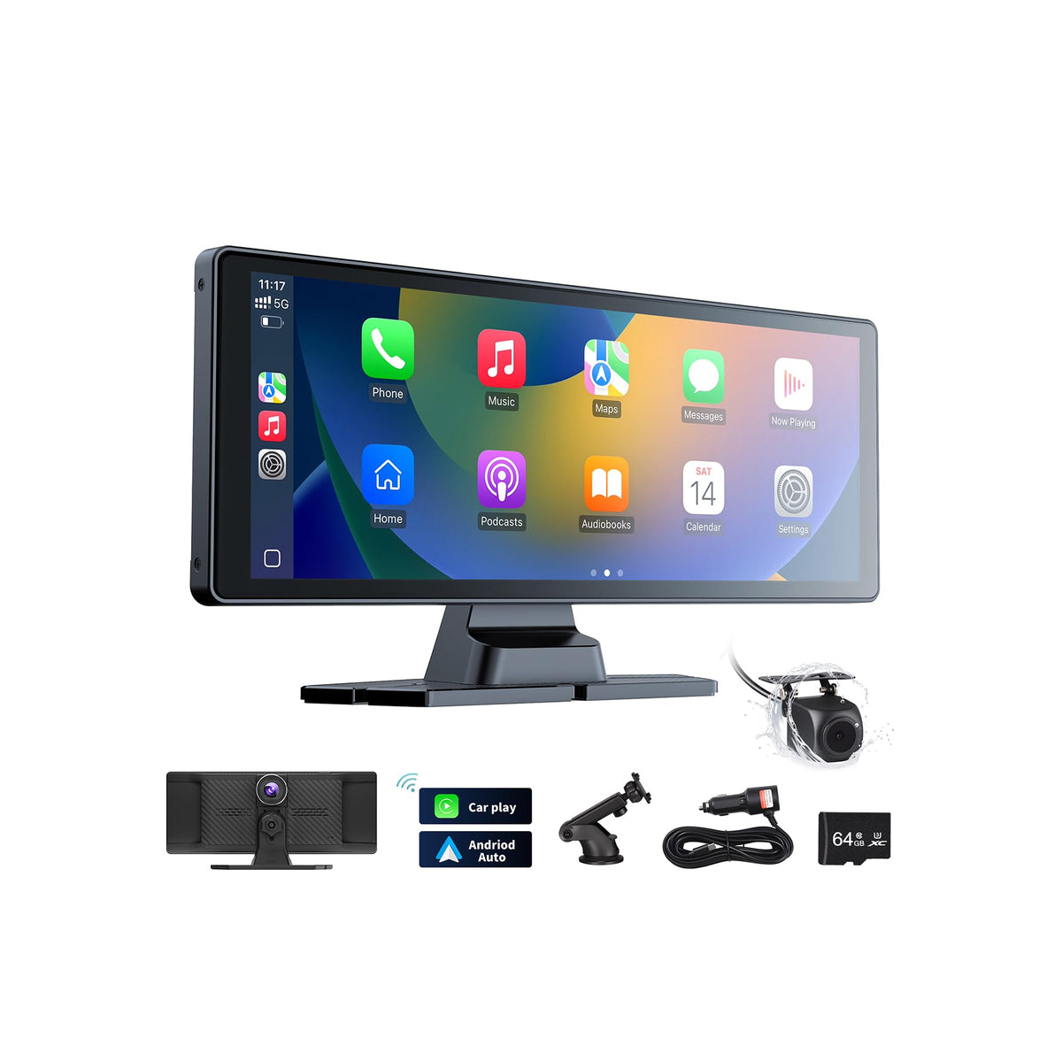 Lynadri 10.26-inch CarPlay screen with front camera view for easy navigation.