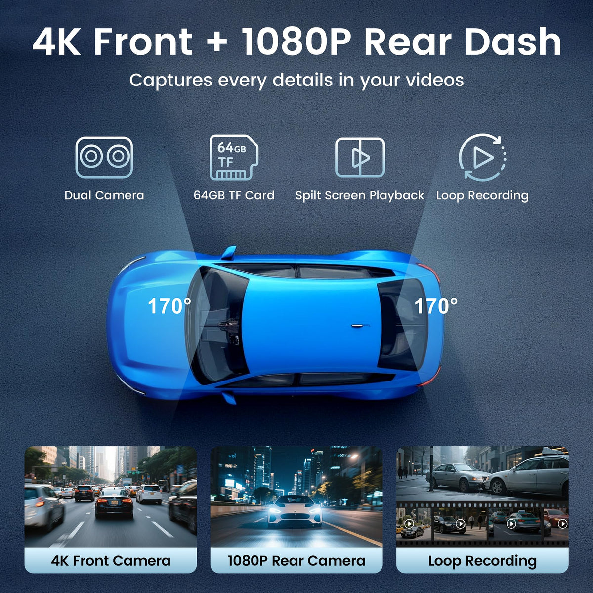 Lynadri 1080P rear camera provides wide-angle visibility while reversing.