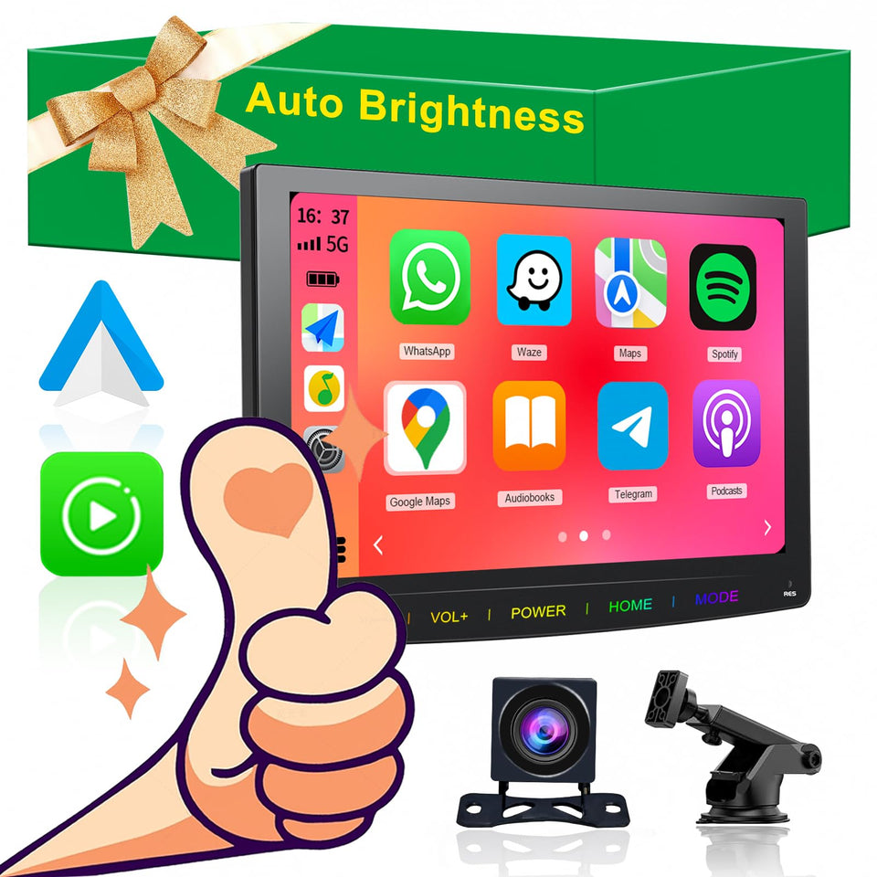 LYTDZ-CA 7-inch display front view highlighting wireless CarPlay and Android Auto support