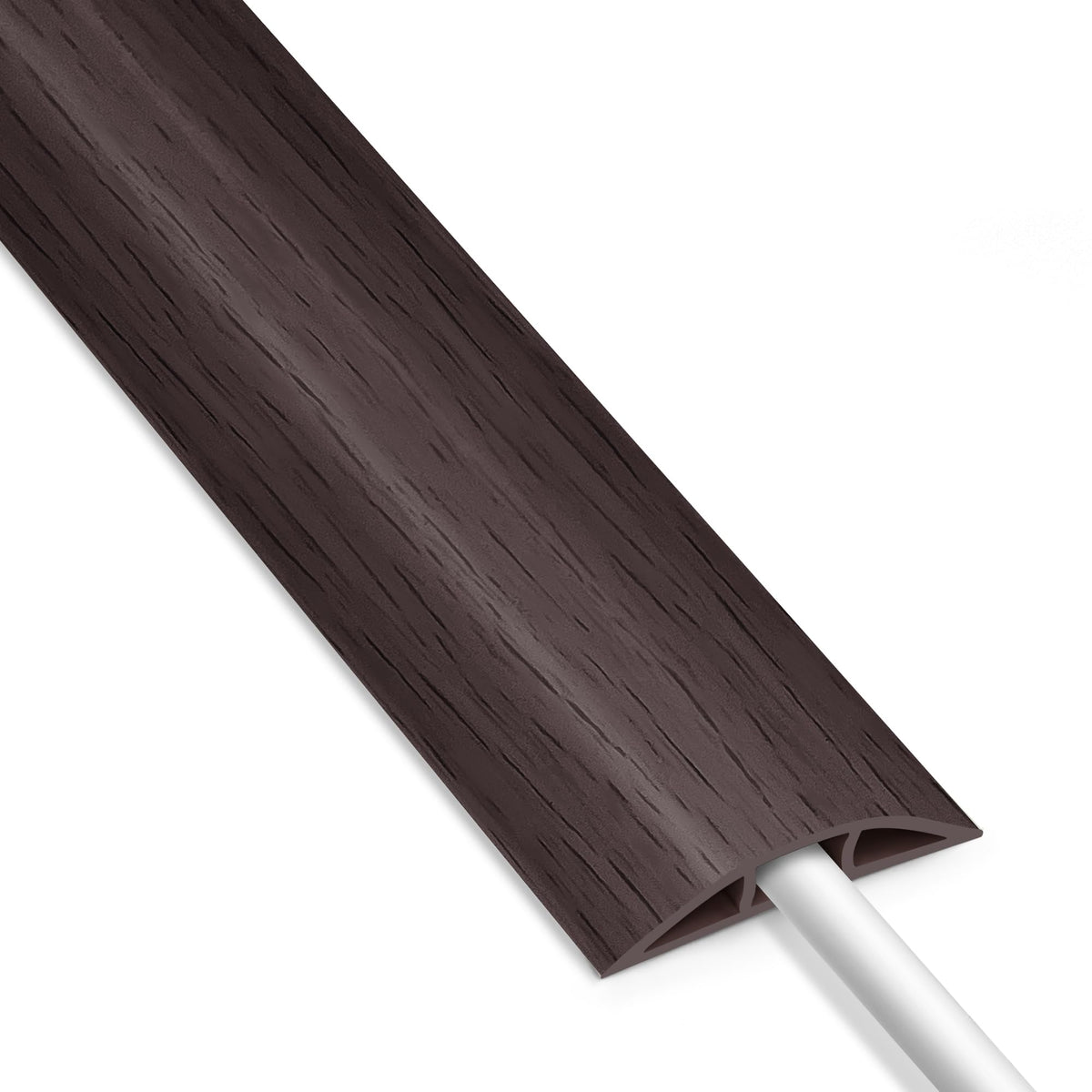 LZEOY 4FT PVC cord protector on wood-grain floor design, concealing cables and reducing trip hazards.