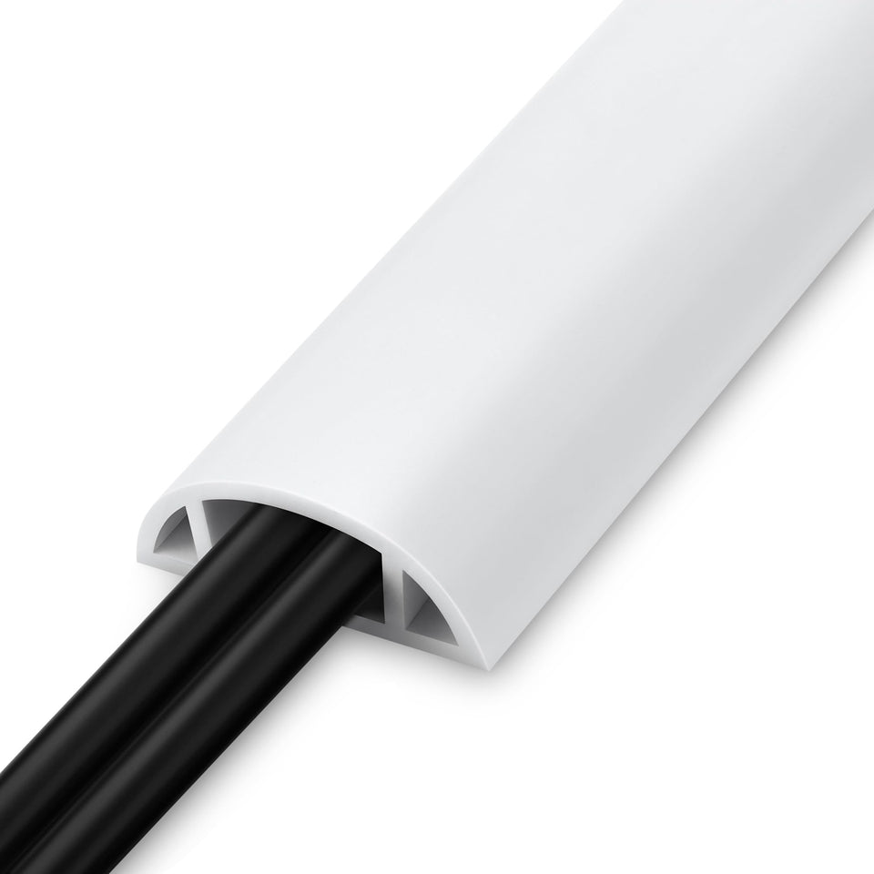 LZEOY 5.5ft floor cord cover in white hides two cables, reducing trip hazards