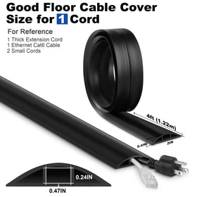 LZEOY power cord protector on floor ensures safe, clean cable routing.