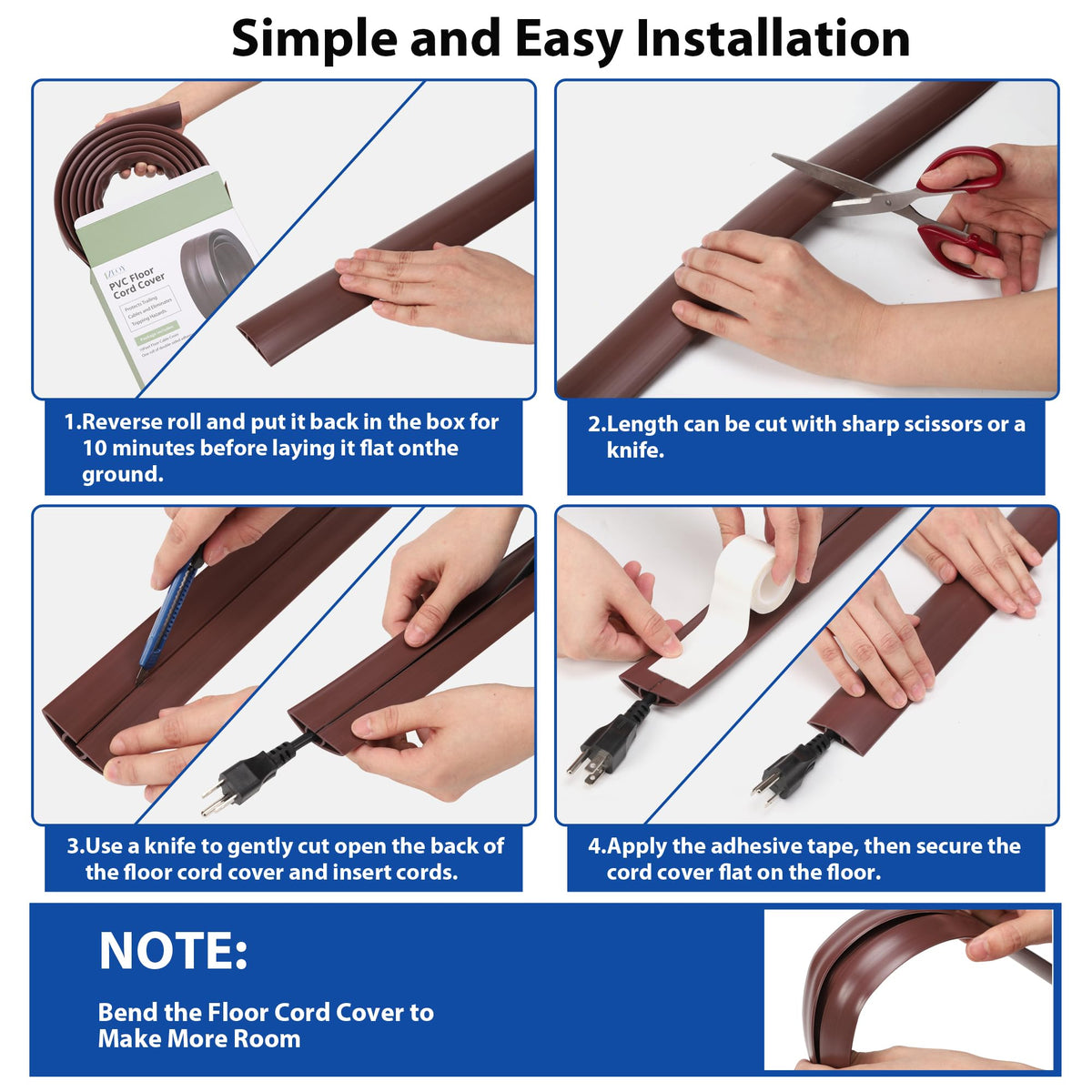 LZEOY easy-install tape-secure design helps secure cables on the floor.