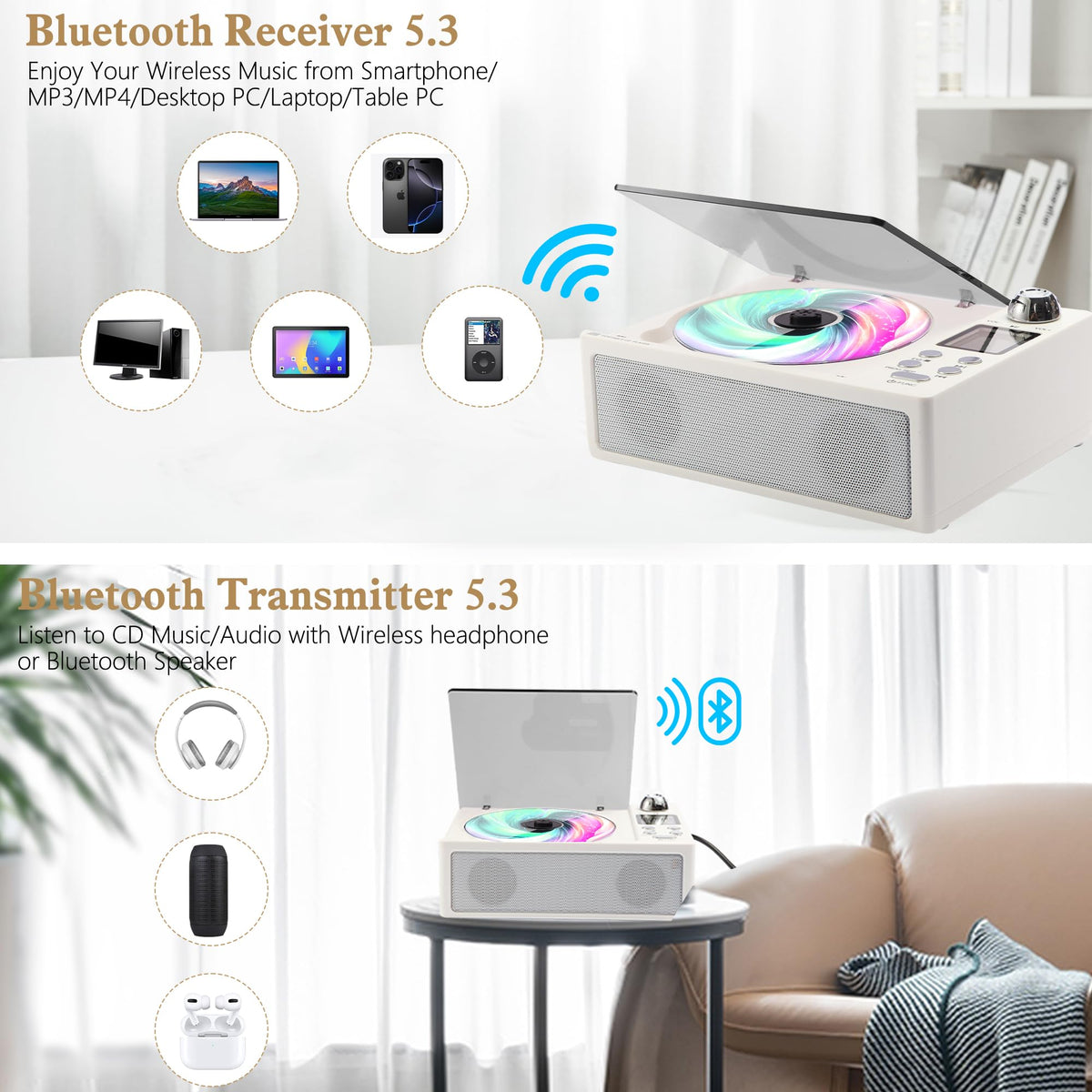 M-Amazup rear connections showing optical, AUX, USB ports for flexible hookup