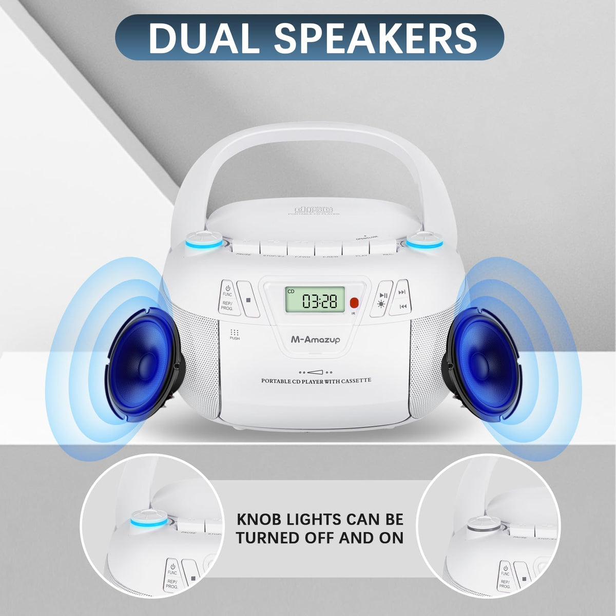 M-Amazup Boombox control panel and bass boost for enhanced listening