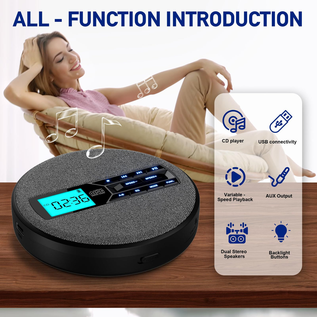 The M-Amazup CD Player A-B Repeat function helps practice sections.
